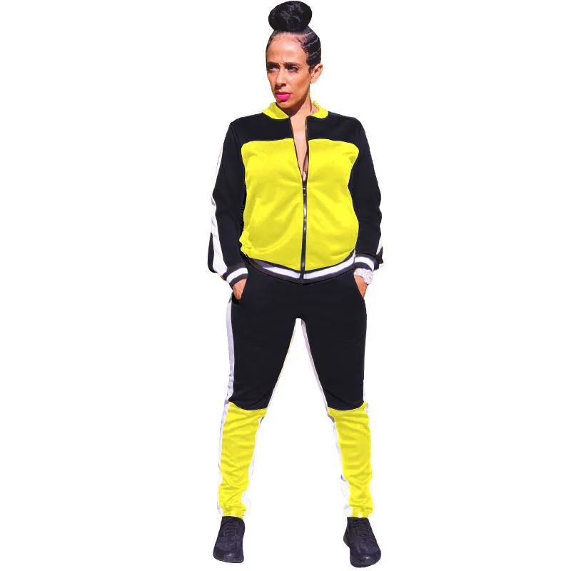 Voobuyla 2019 Spring Women Two-piece Zipper Running Set Jogging SuitsTracksuit Sport Suits Patchwork Sweat Pants | Спорт и