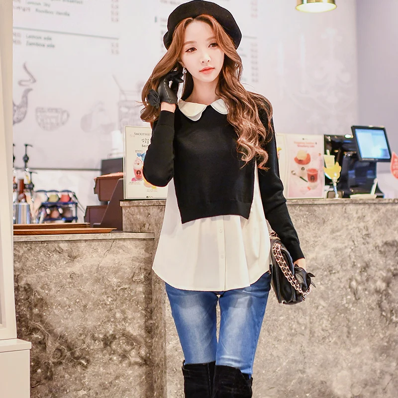 2 199 yuan] set 2016 new winter sweater female head fake two slim Korean temperament | Женская одежда
