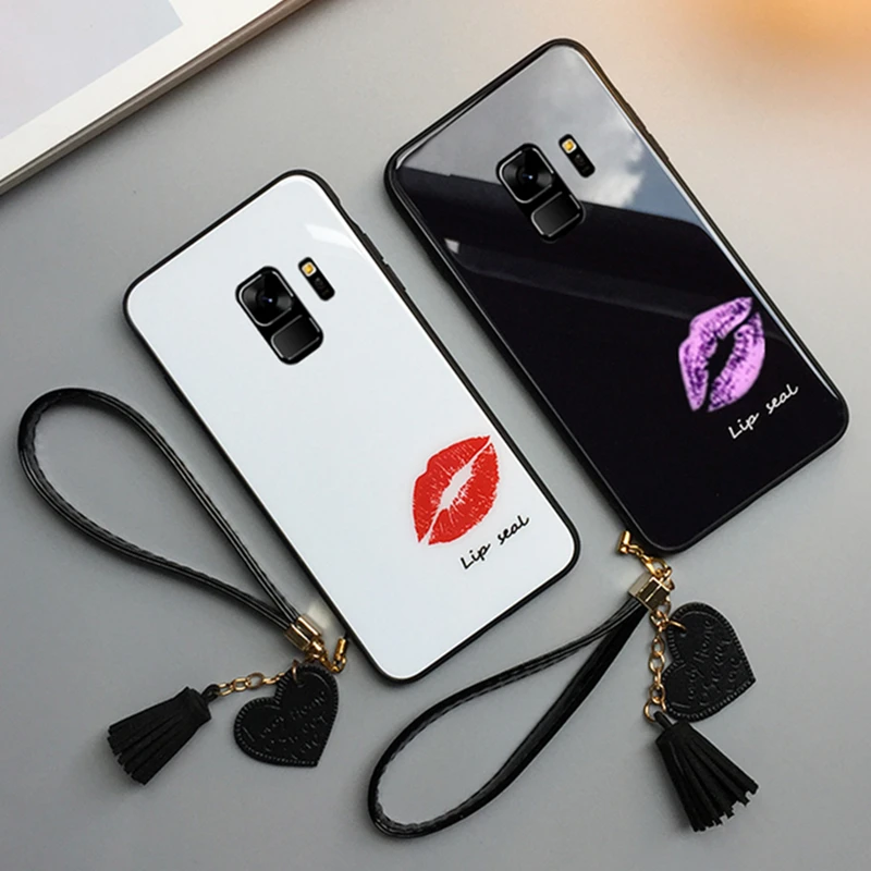 Чехол из закаленного стекла с принтом губ для samsung galaxy A7, чехол для samsung A7 A8 A5 A9 A6 Plus A9S