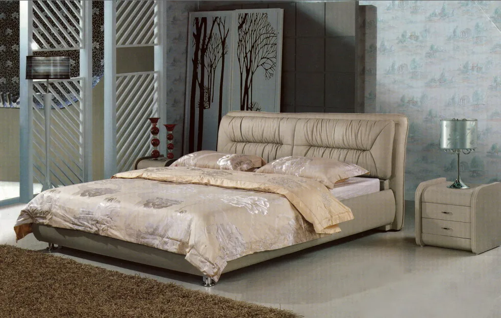 Современная кровать из натуральной кожи/мягкая кровать/двуспальная спальная