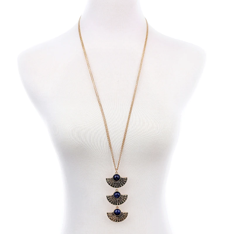 Античное золото Цвет три Вентиляторы долго кулон Цепочки и ожерелья темно синий
