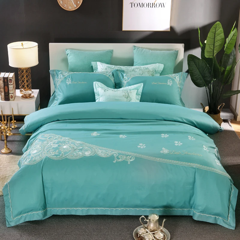 2018 Luxury 80S Tencel Bedding Set Queen King size embroidery Duvet Cover Bed sheet set Pillowcase | Дом и сад