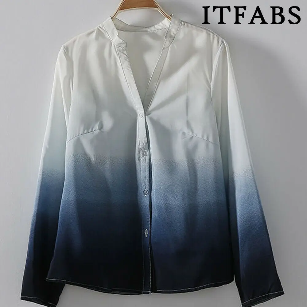 Модная женская Свободная блузка с длинным рукавом и воротником стойкой Женская