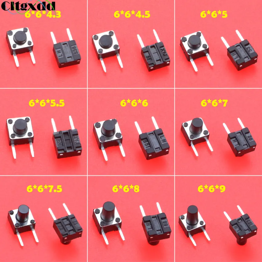 Cltgxdd 6X6X4 3/4 5/5/5 5/6/7/7 5/8/9 мм тактильный переключатель кнопочный SMD 2pin микро для