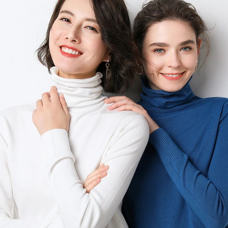 

Spring and Autumn New High-neck Sweater Women's Turtleneck Bottom Shirt Thin Solid Color Long Sleeve Slim Fit Knit