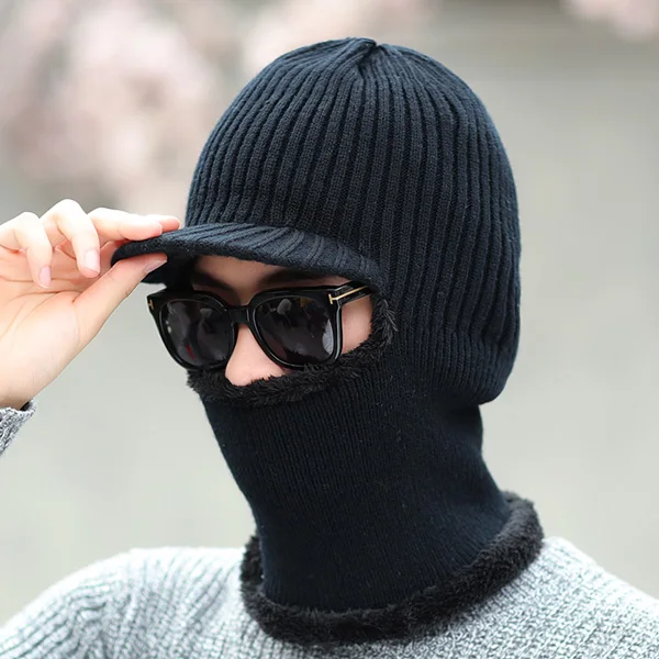 black YOUBOME вязаная шапка Skullies вязаные шапочки зимние, шапки для Для женщин Для мужчин зимний шарф Для женщин теплая маска Шерсть Толстые Балаклава шапочка Шапки - Цвет: black