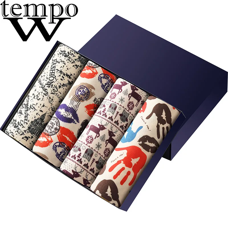WTEMPO Brand 4 piece/Lot Male Underwear Print Sexy Boxers Homme Comfortable Underpants Soft Breathable Panties for Men