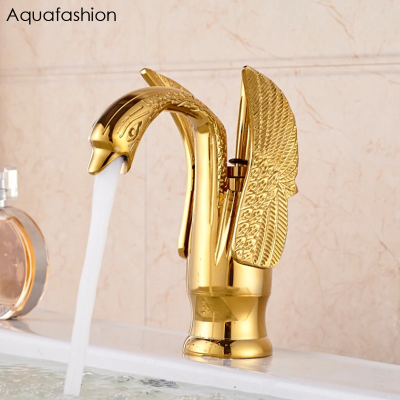 Смеситель в винтажном стиле Лебедь позолоченный смеситель для умывальника