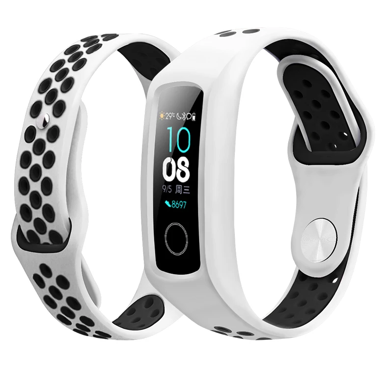 Два-Цвет мягкий силиконовый ремешок для honor band 4/5/3 спортивный ремешок пористый вентиляции Цветной браслет honor band 4 ремень