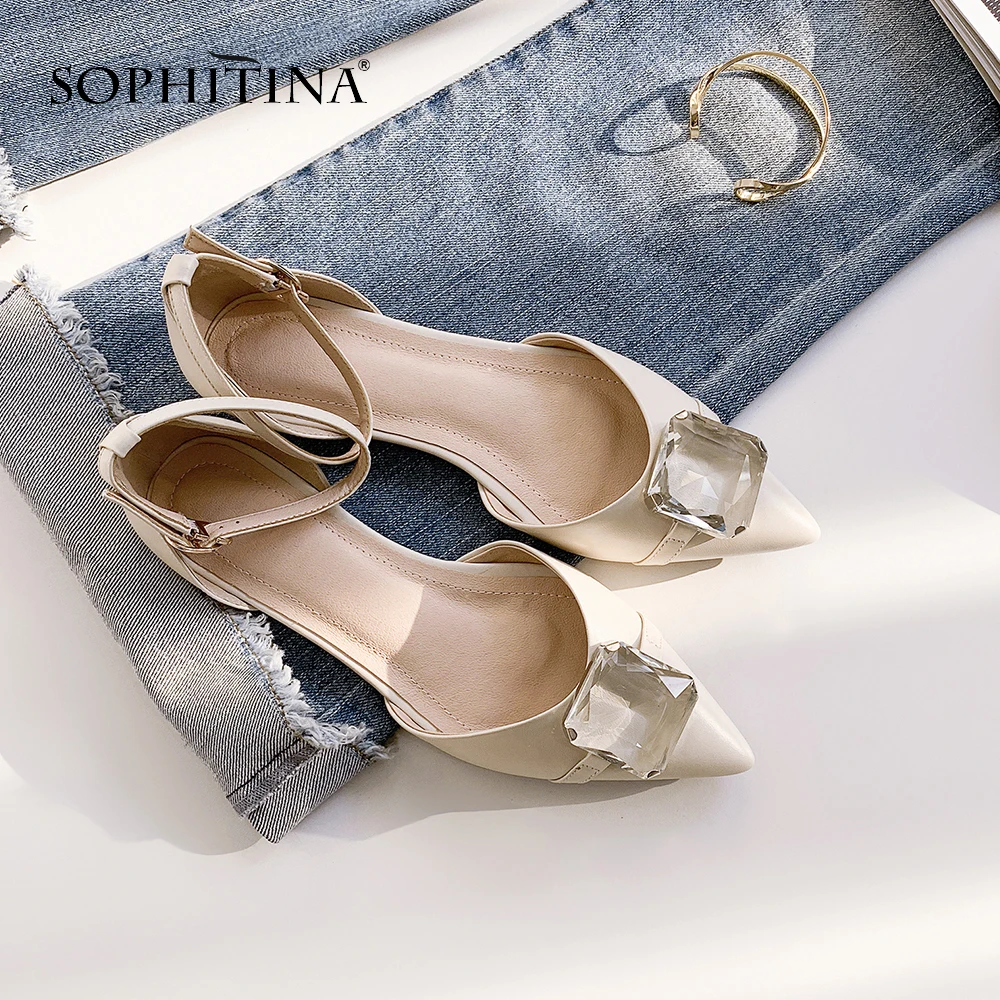 SOPHITINA/элегантные женские туфли на плоской подошве с острым носком легкие пряжкой