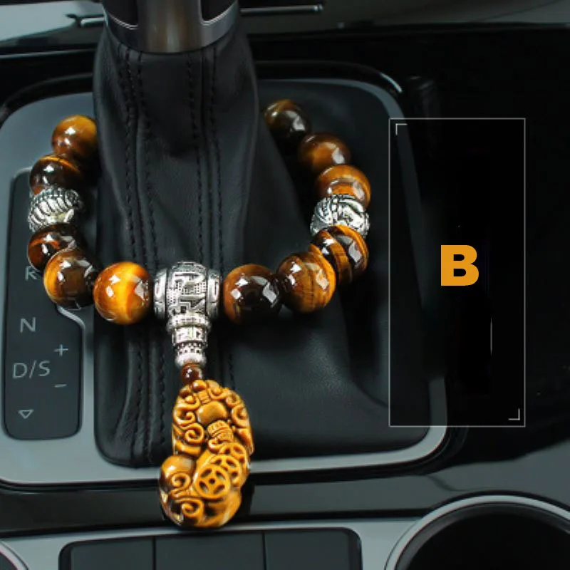 Car Ornament Natural Tiger Eye Stone Car Gear Bead Pendant Interior Gear Beads Peace Symbol Chinese Style Auto Decor Accessories