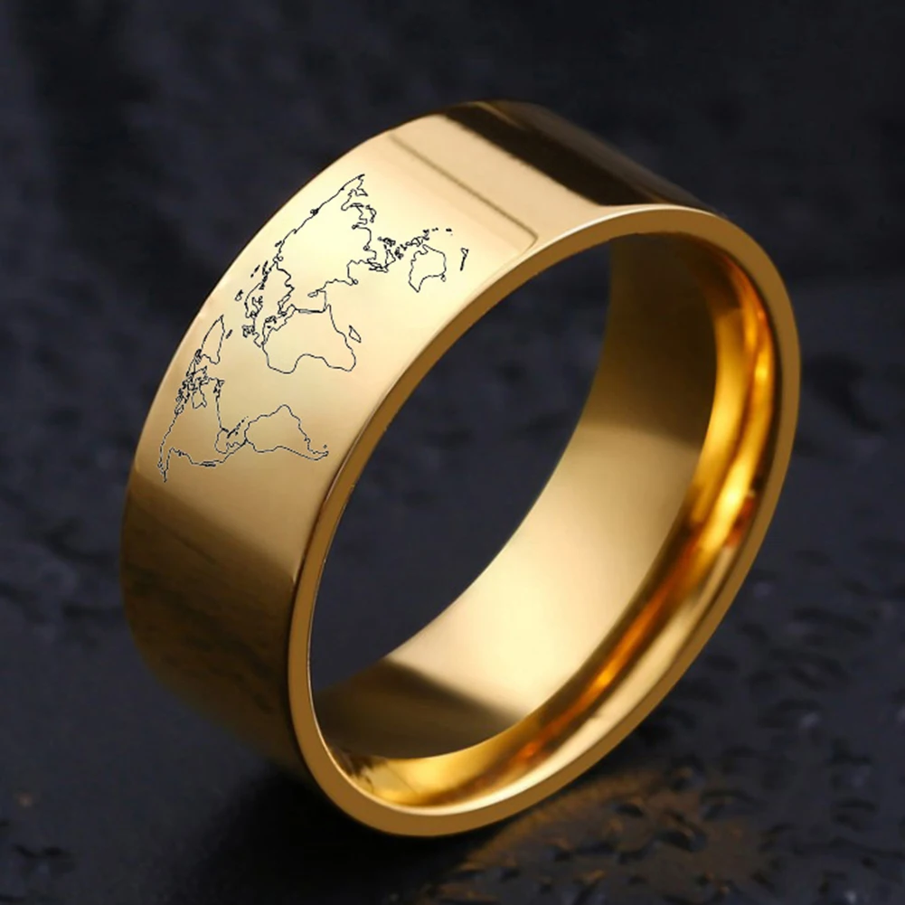 1Pc Men Fashion Jewelry Gift Titanuim Steel World Map Pattern Ring Band Decor | Украшения и аксессуары