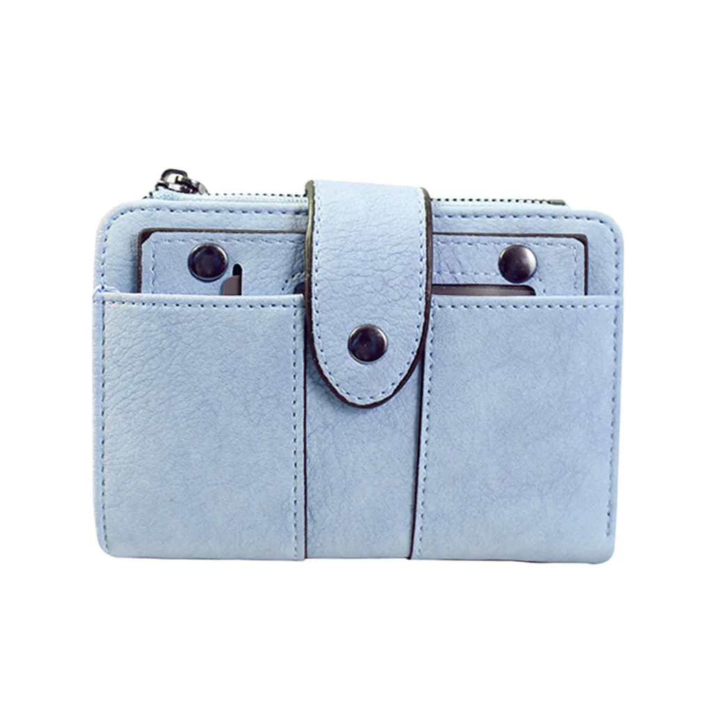 Light blue Женский кошелек из искусственной кожи, кредитный держатель для карт, кошелек на молнии, кошелек для монет, короткие, маленькие, свежие, студенческие, мульти-карты, женский клатч, кошелек - Цвет: Light blue