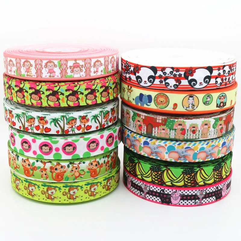 

7/8'' Free Shipping Monkey Animals Fruits Printed Grosgrain Ribbon Material Headwear Party Decoration Diy Sewing Craft 22mm S1