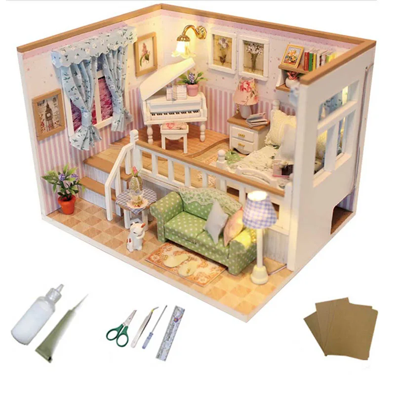 Мини музыкальный кукольный домик миниатюрюра деревянный дом 3D DIY Кукольный