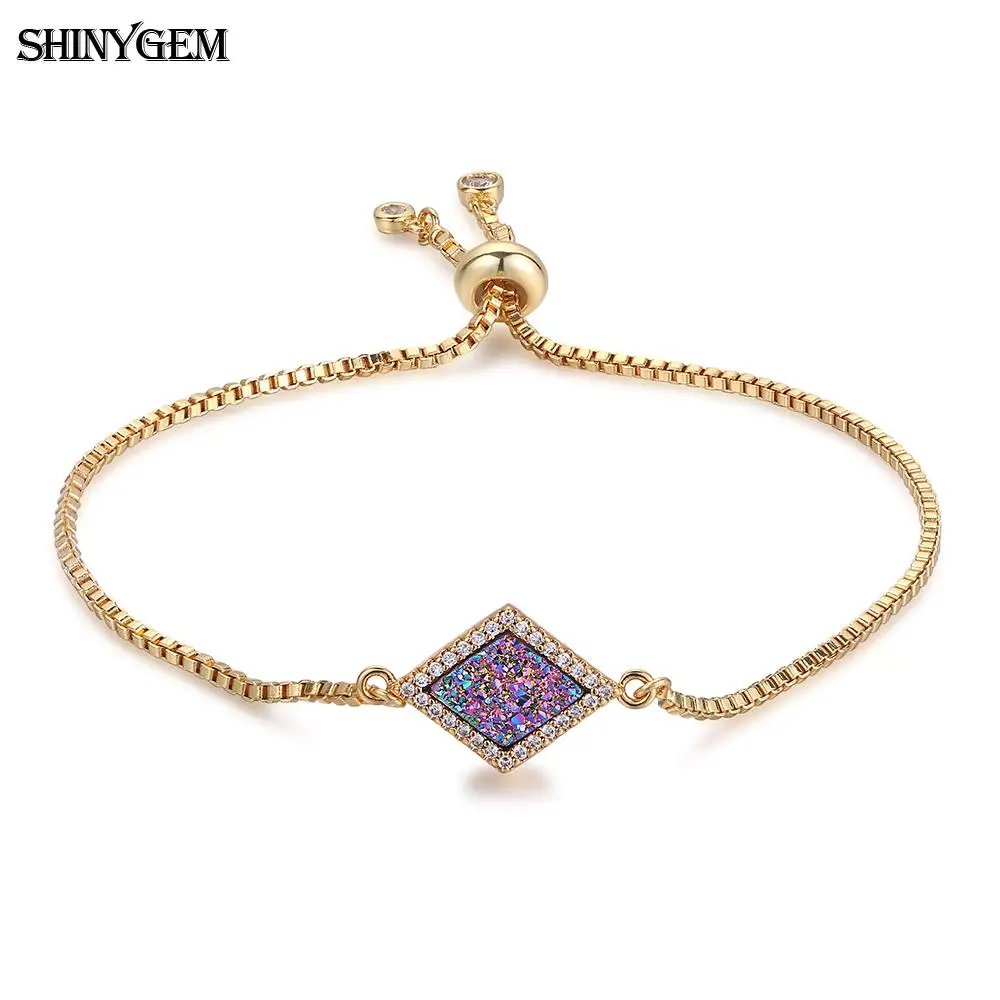 Женский браслет с натуральным камнем ShinyGem блестящий Радужный Браслет фианитами