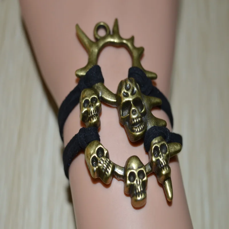 1 Шт. 2016 Новая Мода Черная Кожаная Оплетка Замши Манжеты Браслеты Ретро Череп