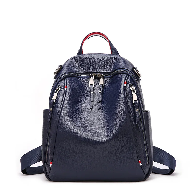

Luxury brand new leather backpack women luxury brand British style Calfskin double zipper large-capacity female travel bag