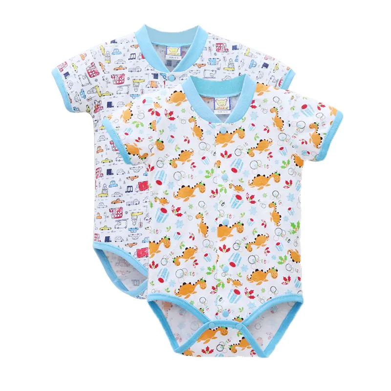 Little Q/Летние Боди для новорожденных, детская одежда с короткими рукавами и круглым вырезом, 2 шт./Партия Костюмы на пуговицах, одежда из чистого хлопка - Цвет: little car seahorse