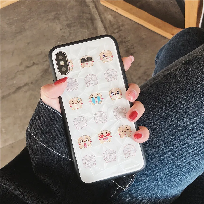 cute cartoon simple animal head portrait white soft shell rhombus phone Case For Apple iphone 6 6s 7 8 Plus X XS XR MAX case |