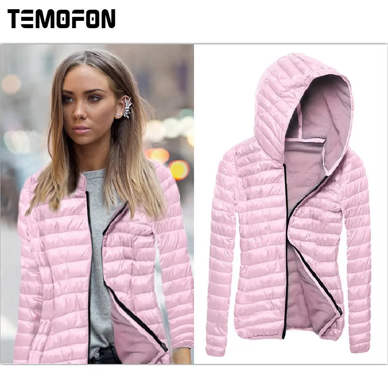 TEMOFON осень короткие Для женщин Базовая куртка свет тонкий хлопок с капюшоном