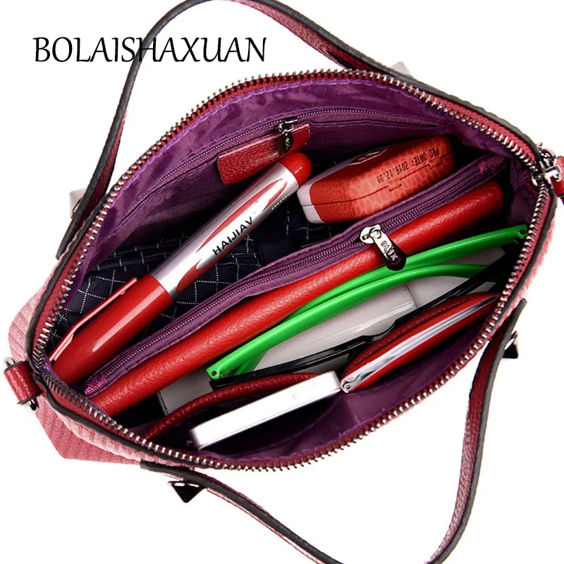 Полосатый Для женщин кожа Сумки Роскошные дизайнер Заклёпки сумка известный