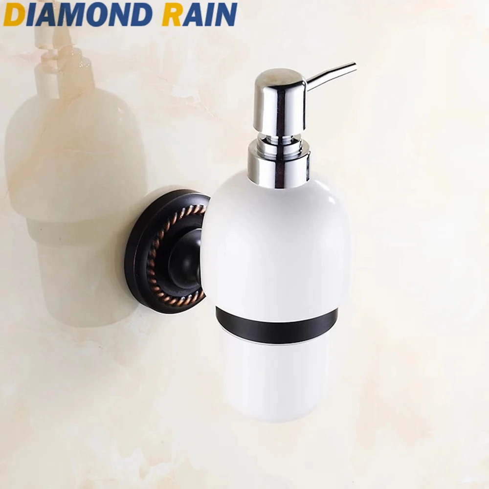 Copper Bronze/Black Liquid Soap Dispensers Ceramic Bottle European Wall Mounted Art Carved Brushed Soap Holder DR206