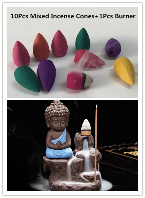 10 шт. благовоний конусов + горелка креативный домашний декор маленький монах