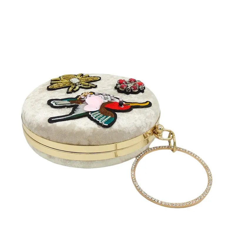 Круглый Вышивка Птица Цветочный Кристалл Для женщин вечерние Женские Сумки на