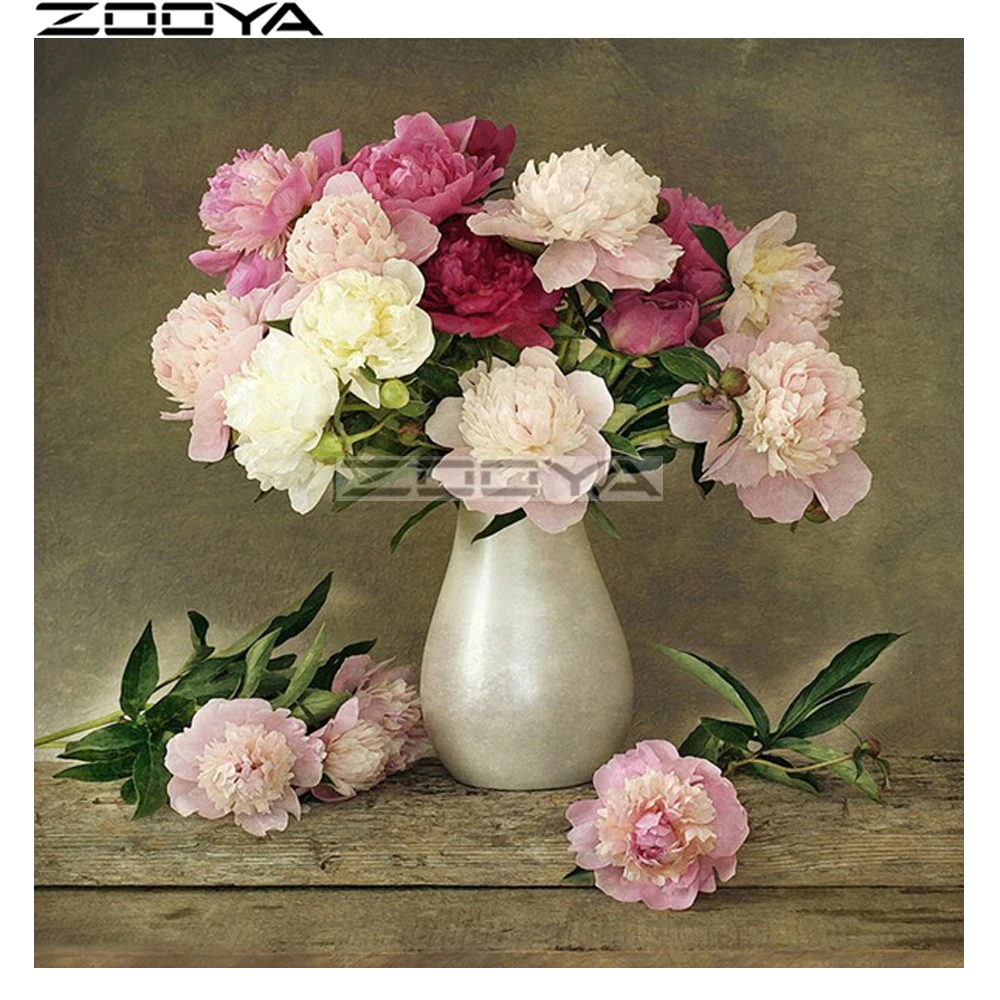 

ZOOYA Round Diamond Painting Wall Sticker Diamond Embroidery Peony Flower 5D DIY Pictures Of Rhinestone Cross-Stitch Kits R1679