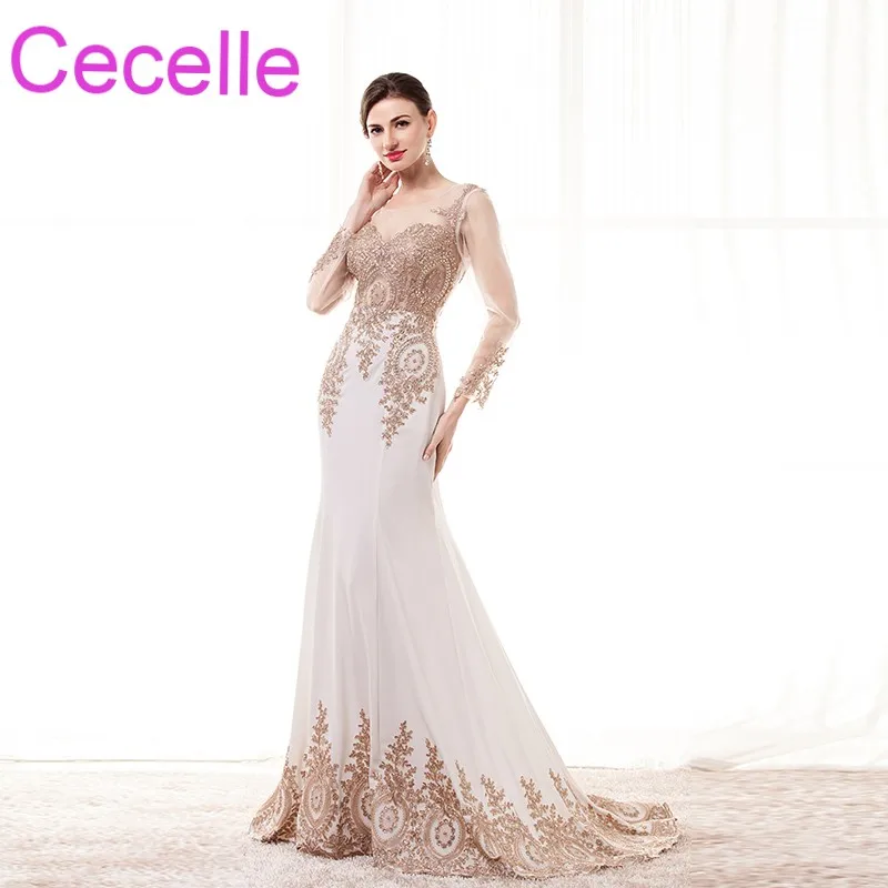 Цвета слоновой кости Русалка Длинные вечерние платья 2019 с длинными рукавами