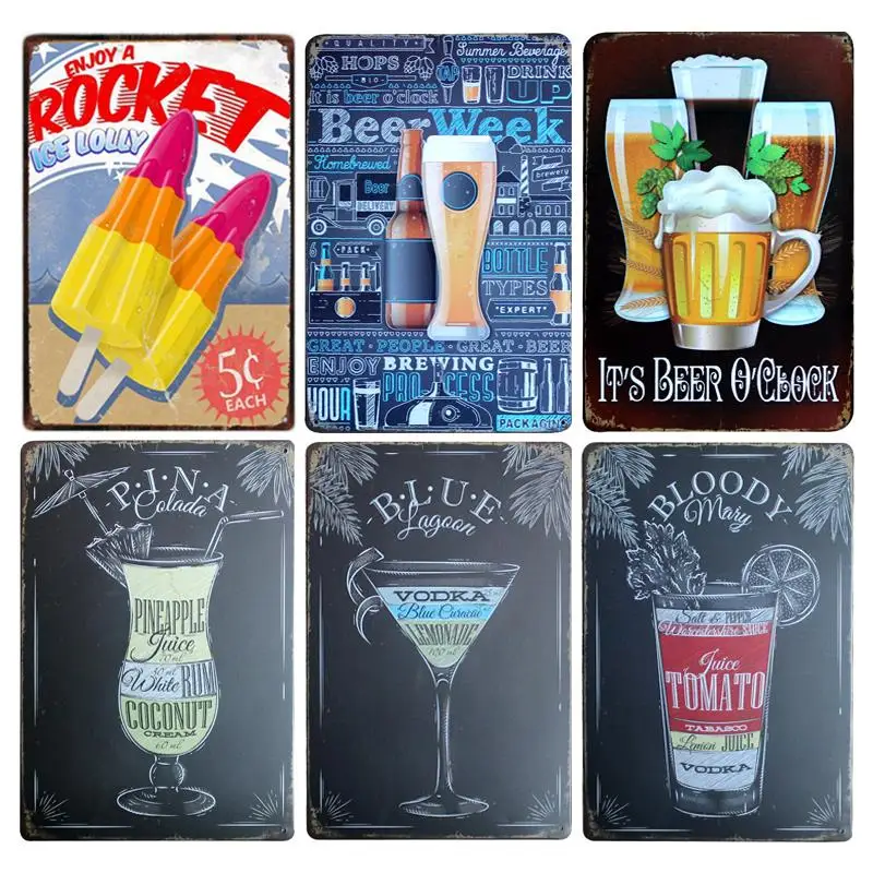 Летние напитки оловянный знак Настенный декор металлическая табличка