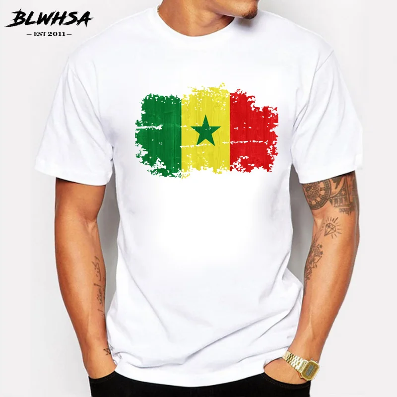 BLWHSA флаг Сенегала Ностальгический стиль Мужская футболка с круглым вырезом