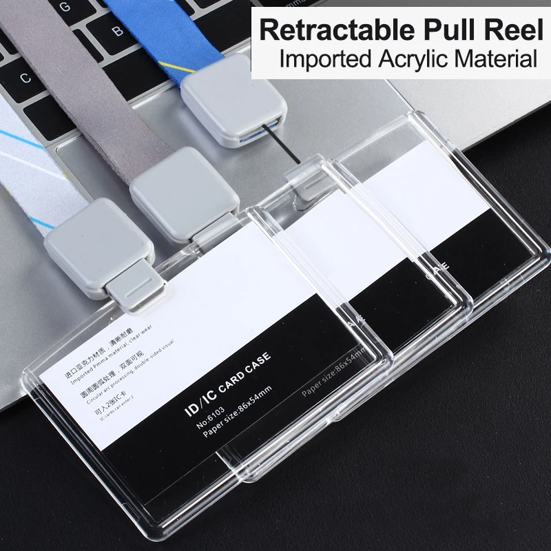 DEZHI Brand New Retractable Custom Lanyard with Full Transparent Business ID IC Card Holder,Vertical Horizontal Available