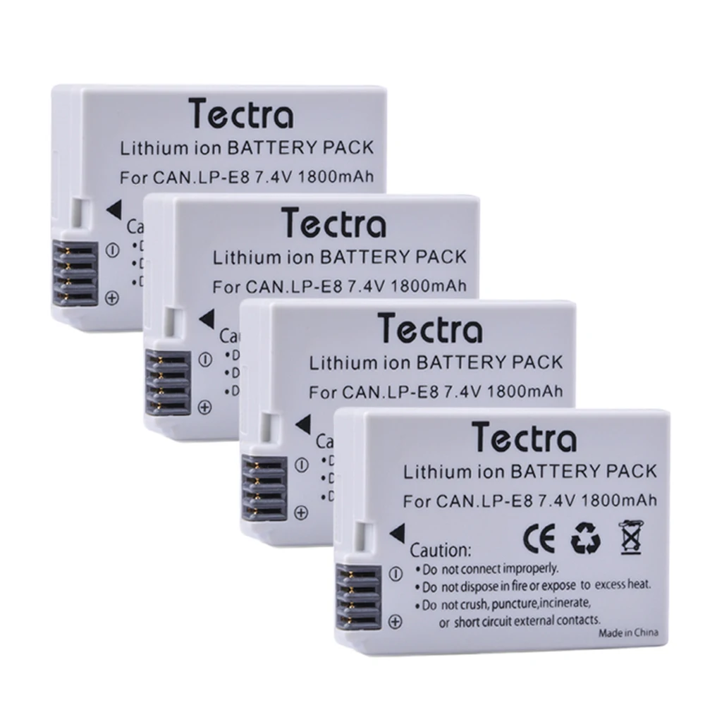 

Tectra 4PCS LP-E8 LP E8 Li-ion Battery for Canon EOS 550D 600D 700D EOS Rebel T2i Rebel T3i Rebel T4i Rebel T5i and BG-E8 Grip