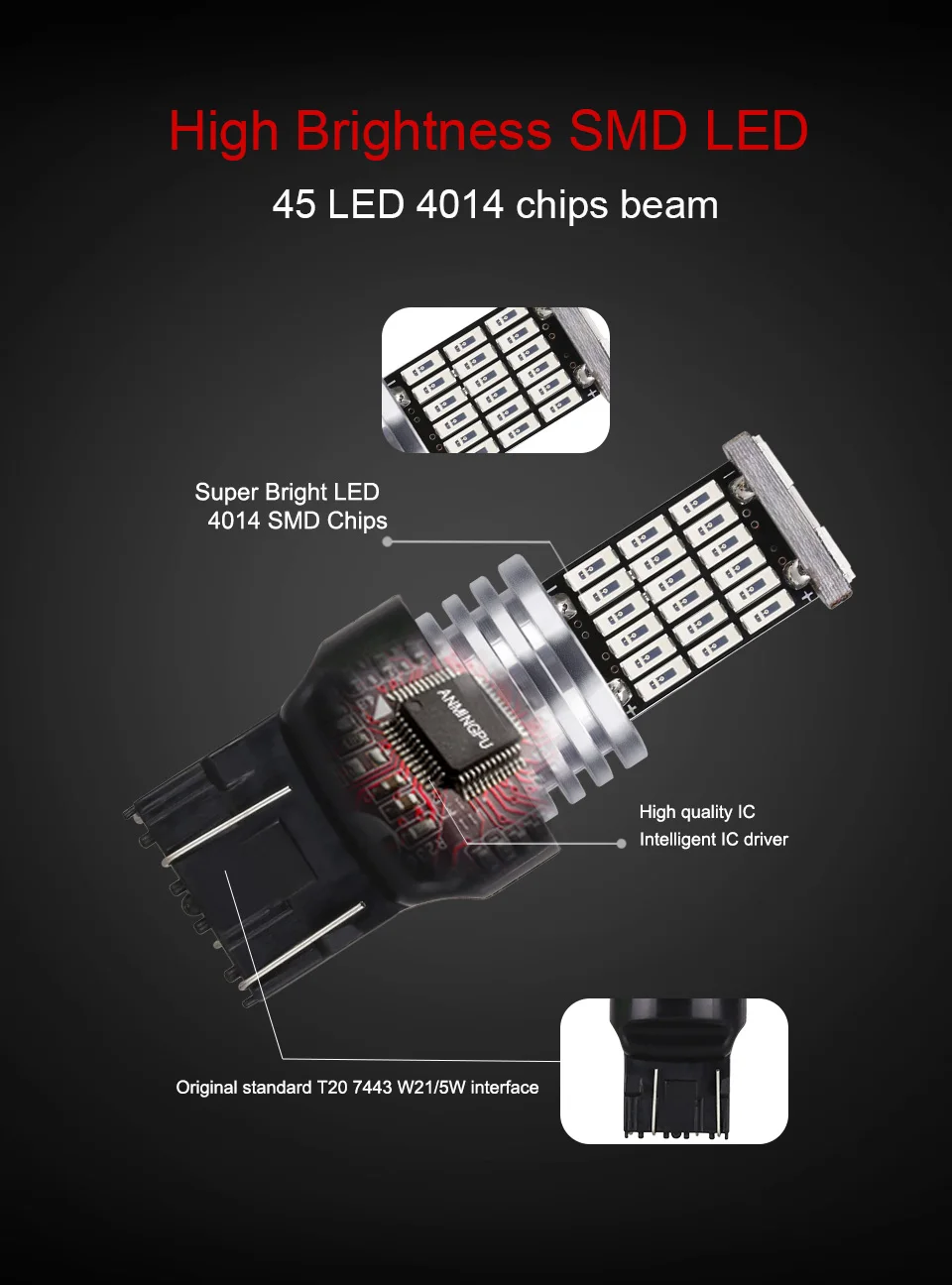 ANMINGPU 2x автомобиль светодиодная сигнальная лампа T20 7443 7440 Led W21W W21/5 Вт WY21W Canbus Авто указателем поворота обратный задние стоп-сигналы 12V