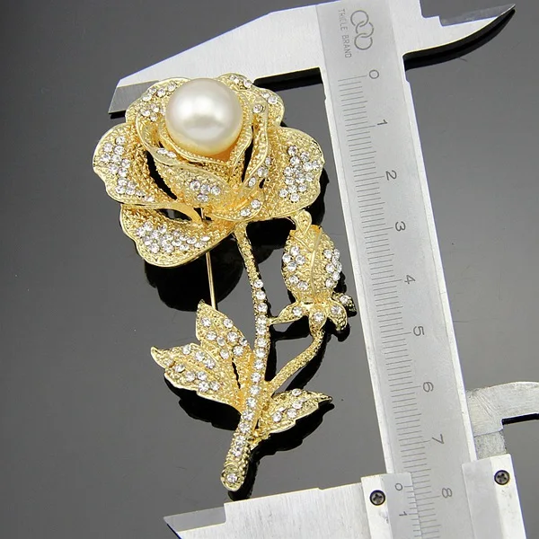 Романтический Роуз Цветочный Кристалл Броши Для Женщин Перл Свадебный Брошь