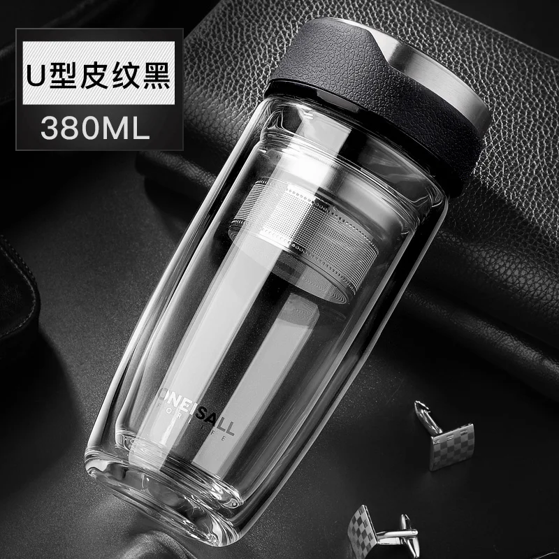 380 мл стеклянная бутылка для воды с двойными стенками Высокая толщина боросиликатного стекла элегантная Герметичная Бутылка с заваркой чая для автомобиля
