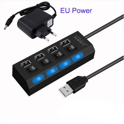 4 ports black EU Twofro usb-хаб 2,0 портативный 4/7 портов с европейской вилкой питания USB 2,0 концентратор разветвитель кабель адаптер для Macbook ПК ноутбук планшет - Цвет: 4 ports black EU