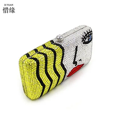 XIYUAN Human Face Rhinestone Clutch Purse Evening Bags for Women Handbag Formal Party Cocktail Crystal Bag Handbags | Багаж и сумки