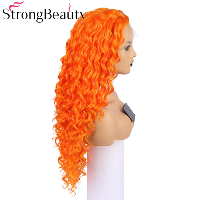 StrongBeauty длинные вьющиеся парики спереди Синий Зеленый Оранжевый синтетические