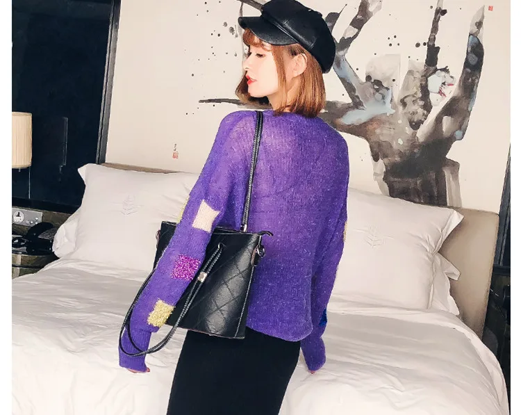 Cakucool пайетки тонкий свитер Для женщин шею блестящие Джемперы Knit Pull Корейская