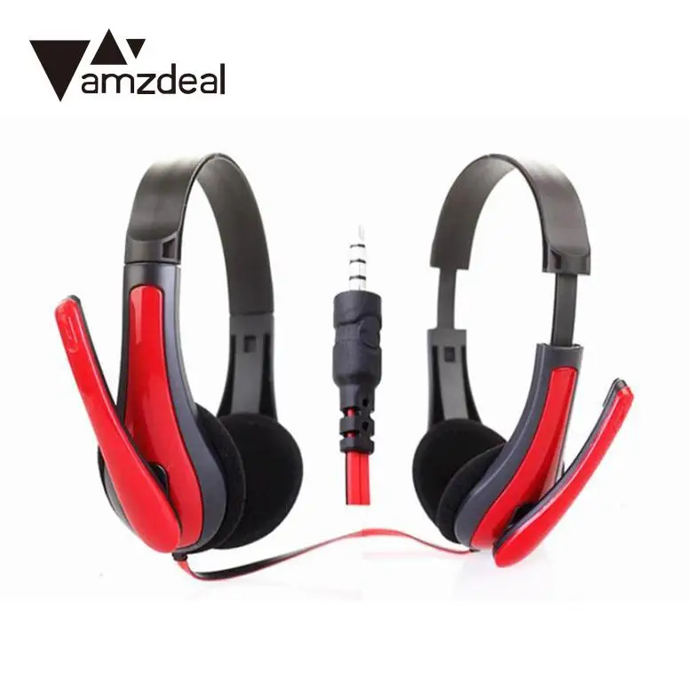 Amzdeal 3,5 мм AUX проводная гарнитура, наушники, стерео, бас, повязка на голову, Накладные наушники с микрофоном для ПК, мобильного телефона, красный