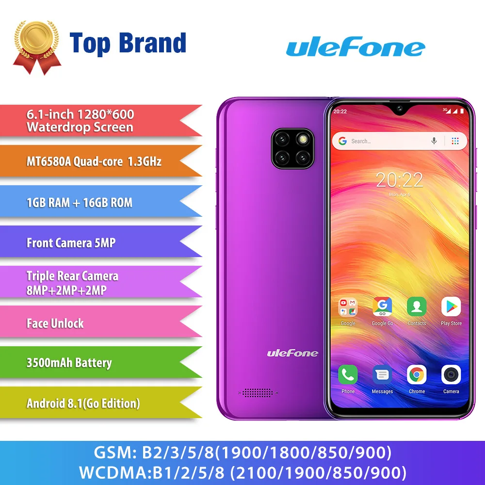 Новое поступление Ulefone Note 7 смартфон 3500 мАч 19:9 4 ядра 6 1 водослива экран 16 Гб