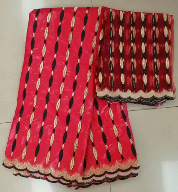 Coffee bazin getzner with orange stripes embroidery 5yards match 2yards tulle lace for sewing african new dress Oct-7-2017 | Дом и сад