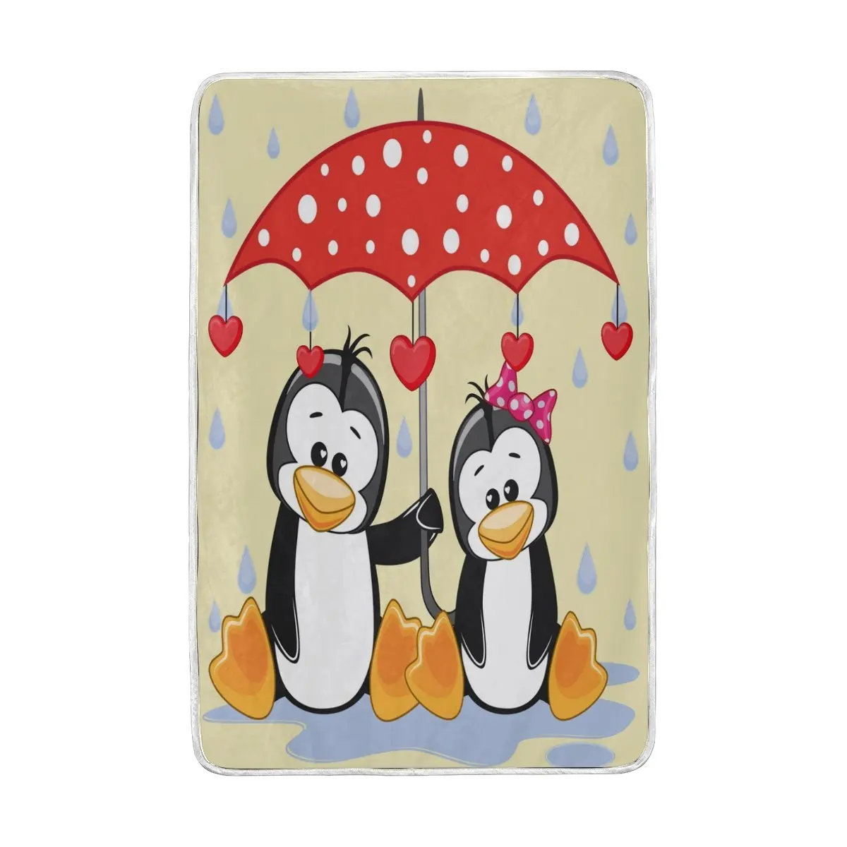 Cute Love Penguin with Red Umbrella Blanket Soft Warm Cozy Bed Couch Lightweight Polyester | Дом и сад
