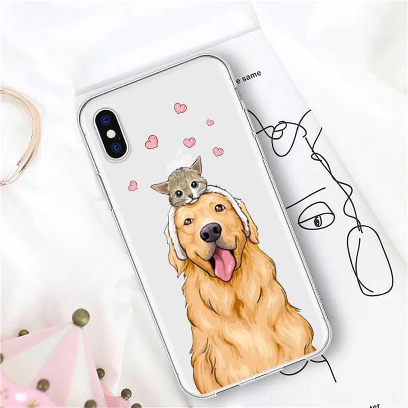 Чехол для телефона для iPhone 11 Pro X 8 6 7 6 Plus 5 5S SE MAX милый питомец животное собака золотой ретривер Лабрадор прозрачный силиконовый чехол