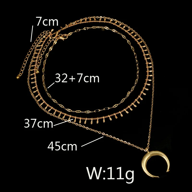 Vintage Multilayer Acrylic Ox Horn Moon Tattoo Chokers Long Necklaces Boho Necklace Bijoux Handmade for Women Summer Fashion | Украшения и