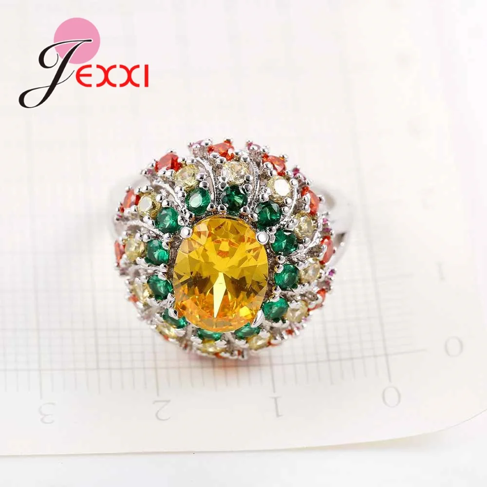 Retro Jewelry Colorful Crystal Ring Size 10 For Women 925 Sterling Silver Yellow CZ Filled-zirconia Stone Flower Anel | Украшения и