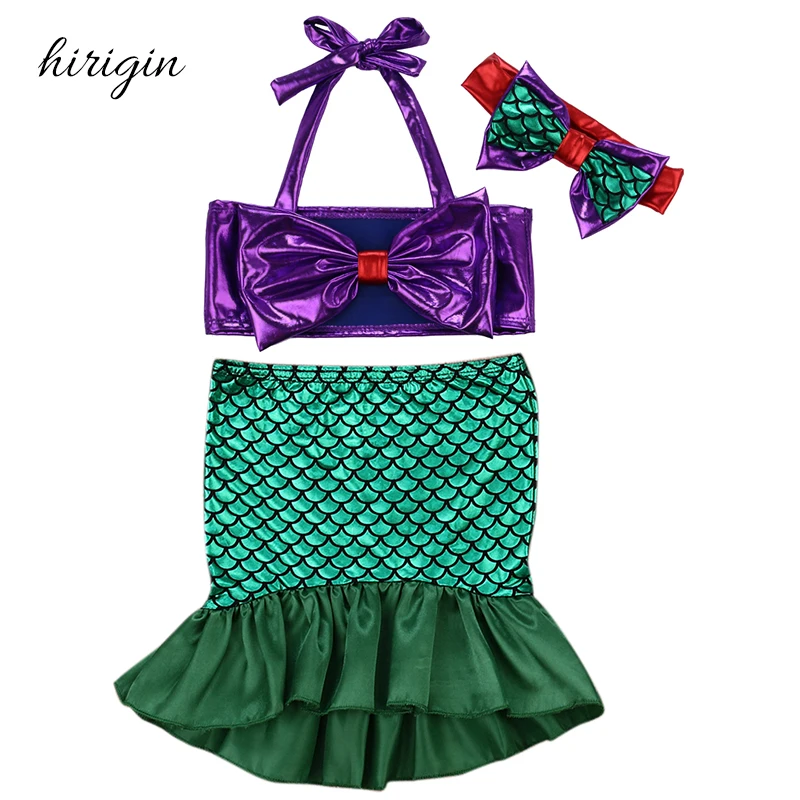 HIRIGIN Brand Spandex Kids Baby Girl Tops+Skirts Mermaid Tail Dress Outfits Set Summer Beach Swimwear | Спорт и развлечения